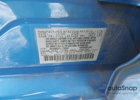 2020 Nissan Sentra Sv Xtronic Cvt z USA, uszkodzony, nr VIN 3N1AB8CV0LY308447